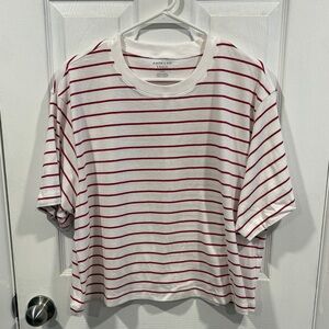 American Eagle Red Boxy Fit Striped T-Shirt Size Large